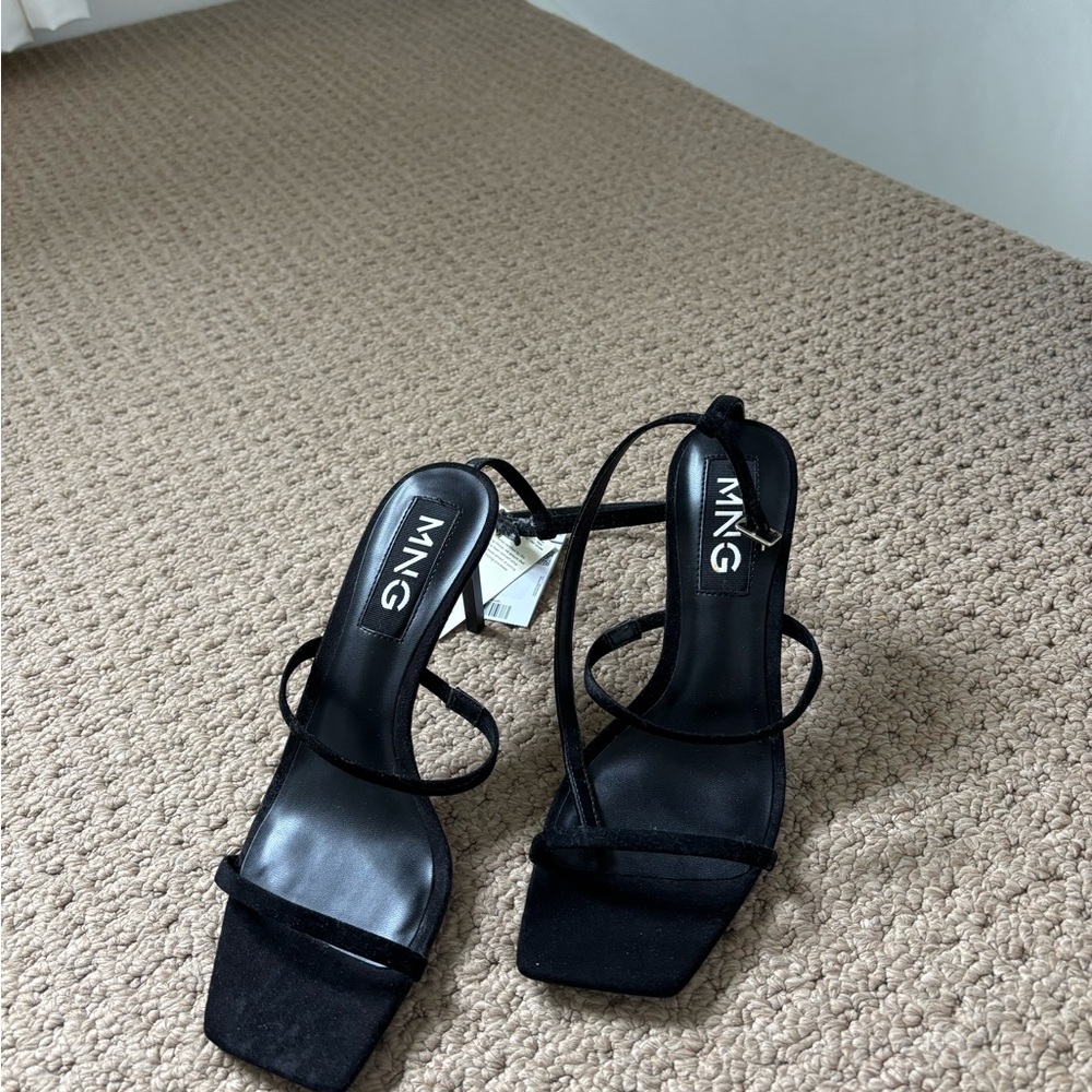 Mango Black Strappy Heels with Square Toe